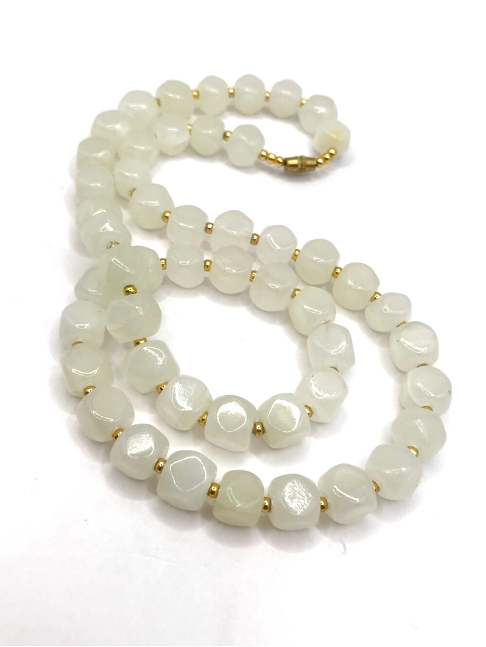 Opaque Semi Precious Stone Beaded Necklace With Gold Tone Accents